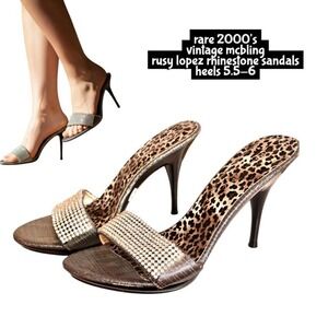 🐆 RARE Vintage Rusty Lopez Leopard & Rhinestone Stiletto Mules 5.5-6